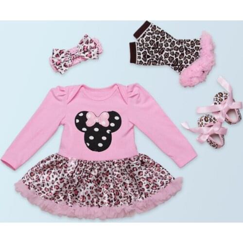 Baby Girls Clothes Set Newborn Infant Long Sleeve Jumpsuits Rompers with Leopard Tutu Dress lace Leg Warmers Headbands Kids Wear