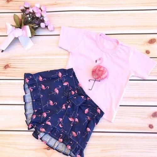 Toddler baby girl two pieces summer set clothes flamingo tshirt shorts suit kids girl clothes