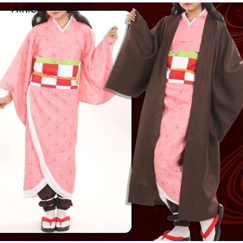 Ainiel Demon Slayer Cosplay Kamado Nezuko Costumes Kimetsu No Yaiba Women Pink Kimono Halloween Costumes for Women