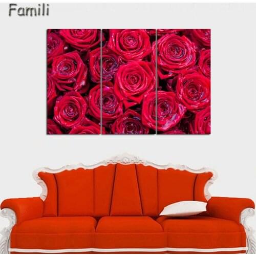 Red Rose Canvas Painting 3 Piece Wall Art Picture for Wall Decor Canvas Prints Wall Paintings for Bedroom Home Decor No Frame