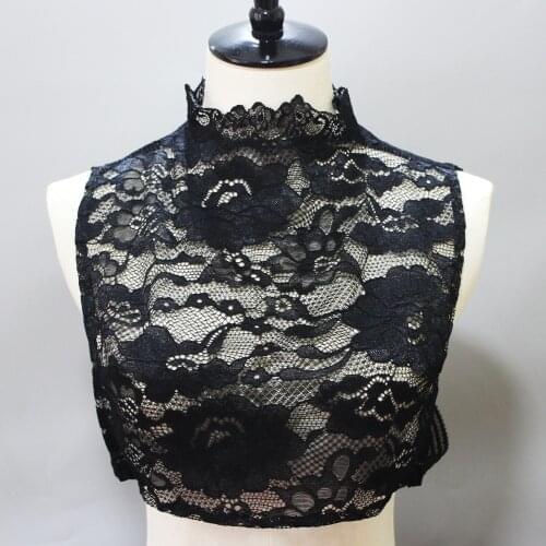 Linbaiway Fashion Stand Ruffle Detachable Collars for Women Lace Flower Embroidered Faux Collar Ladies Half Shirt Fake Collars