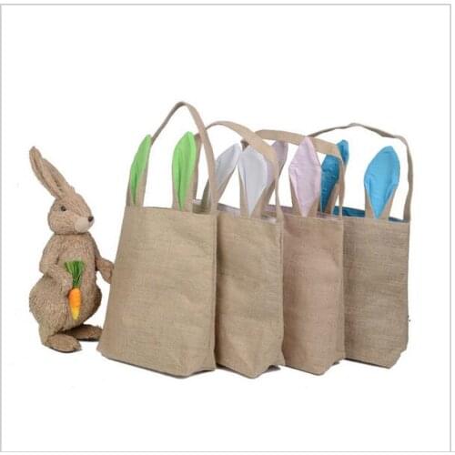 100PCS/Sets Cute Cotton Burlap Bags Rabbit Ear Shape Gifts Easter Bunny Bags For Kids In New Year Birthday Party Decoration