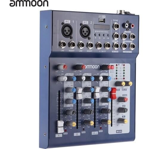 Ammoon 3 Channel Mixing Console Mic Line Audio Mixer Mixing Console with 48V Phantom Power BT Connection for Recording Mixer