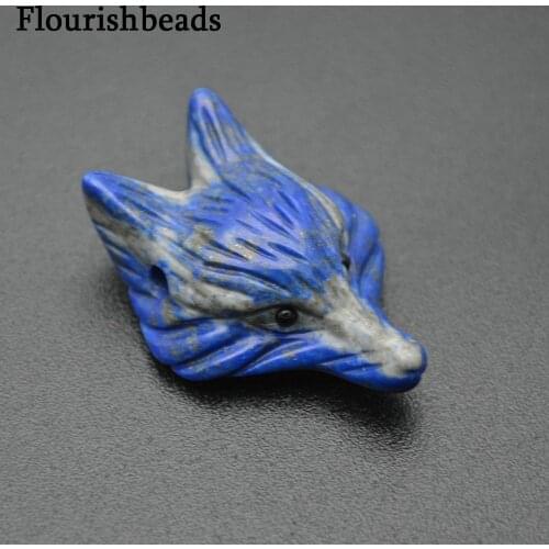 Cute Natural Lapis Lazuli Carving Stone Fox Love Pendant Necklace Making Supplies Gift