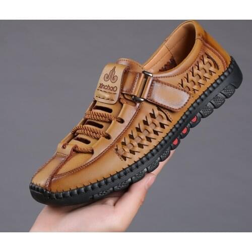 2021 Brand New Men Microfiber Leather Casual Shoes Hollow Out Weave Sandals Summer Fashion Comfortable Cool Beach Shoes