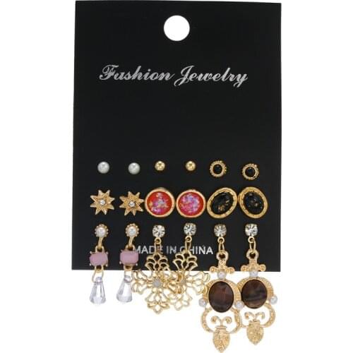 New Set Gothic Design Mixed Crystal Earrings Sets Gold Color Star Cross Earrings Sets For Women Fashion Jewelry Gift 2021 aretes