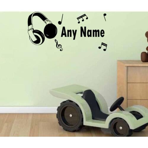 Wall Decal Removable Personalized Any Name Vinyl Sticker Headphone Boys Nursery Room Bedroom Wall Decal DIY Vinyl YM-138