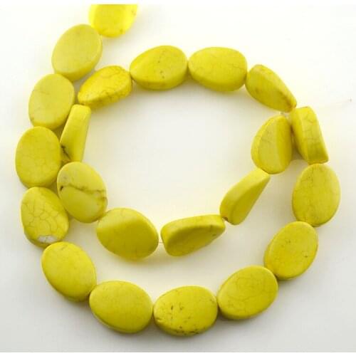 Natural Howlite Green Stone Beads Yellow Color Twisty Flat Oval Shape For Jewelry Making 5pc/lot