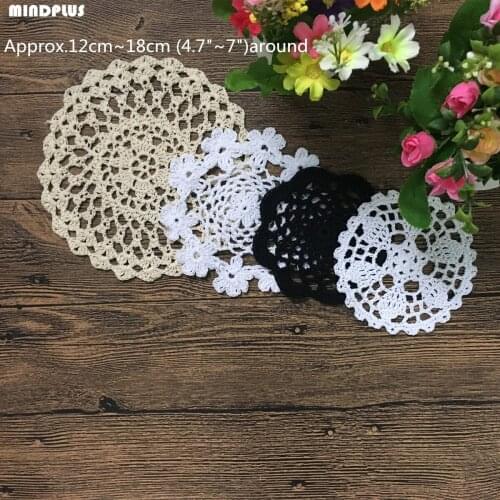 New 20Pcs 100% Cotton Hand Made Crochet Doilies Cup Mat Pad Coaster Vintage Crochet Motifs 4.7"~7"inches Round White BeigeBlack