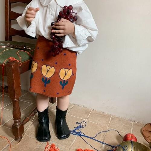New Autumn Baby Girls Knitted Skirts Floral Korean Style Toddlers Children Cute A-Line Skirts