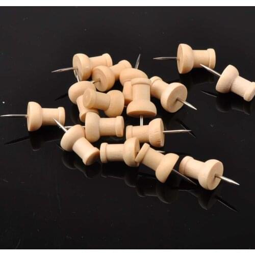 Wholesale 50 pcs/lot Nautral Round Wooden Push Pins Thumbtacks Steel Point Bulletin Board Office School