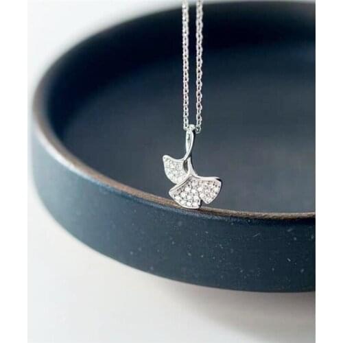 Sole Memory Fresh Creative Ginkgo Rhinestone Leaves 925 Sterling Silver Clavicle Chain Female Necklace SNE539