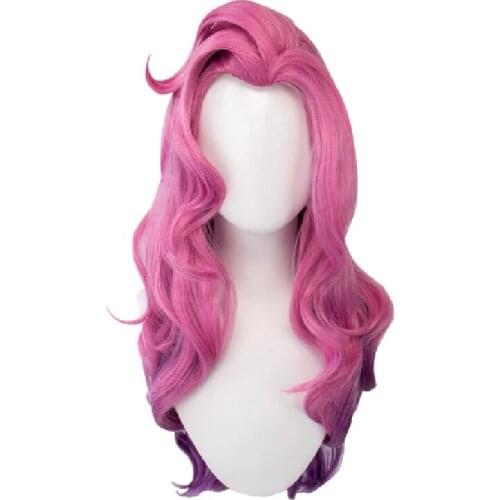 LOL Seraphine Cosplay Wig KDA Cosplay Loose Wave Pink Mixed Purple Wigs Heat Resistant Synthetic Hair Game