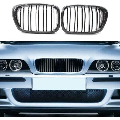 2 Pcs Front Grill High Strength Anti-scratch ABS Carbon Pattern Center Grille 51137005837 51137005838 for BMW 5 Series E39 99-03