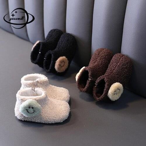 1-3y Newborn Baby First Walkers Winter Boys Girls Flock Thicken Toddler Kids Smiley Soft Bottom Walk Infant Shoes Hy40