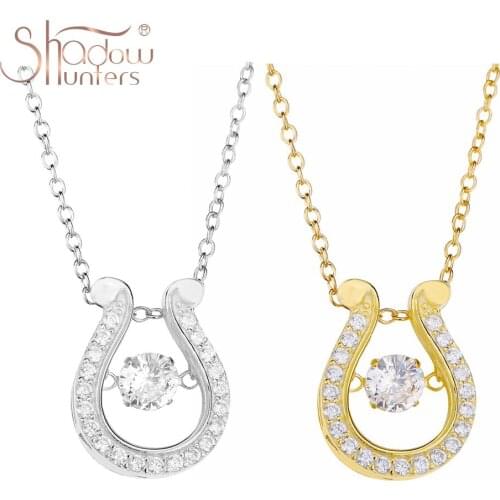 SHADOWHUNTERS Real 925 Sterling Silver U Pendant Necklaces For Women Chain Collier Horseshoe Chocker Silver 925 Crystal Jewelry