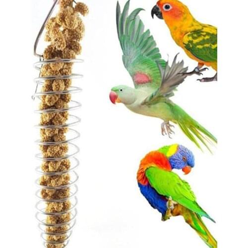 Portable Hanging Spiral Feeder Stainless Steel Parrot Bird Food Basket Foraging Toy For Birds Parrot Pet Food Fruit Holder 2021