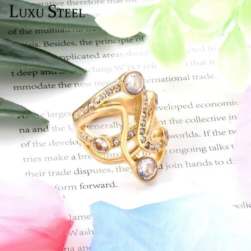 LUXUSTEEL Irregular Shape Hollow Out Cubic Zirconia Rings anillos Women/Girl Stainless Steel Wedding Rings Fashion Jewelry party