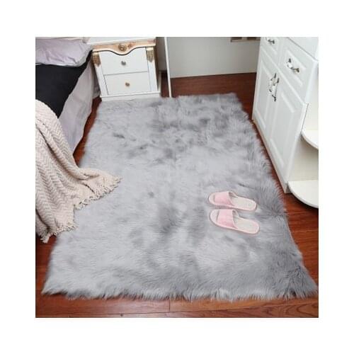 Gray Shaggy Silky Plush Carpet Faux Fur Rug Bedside Rugs Rectangle Soft Faux Sheepskin Rugs Mat/Rug Fur Bedroom Area Floor