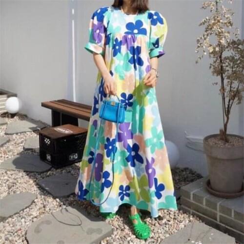 Korean Style Reduced Age Loose Round Neck Long Dress