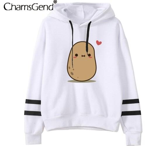 Hoodies Sweatshirts Cute Potato Graphic Hoodie Women Girls Striped long Sleeve White Tops Pullover Streetwear Woman Sweatshirt
