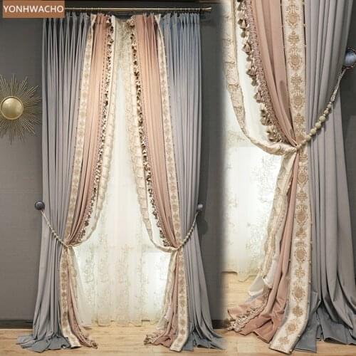 Custom curtains French light luxury gray European high-grade velvet thick embroidery cloth curtain tulle panel C109