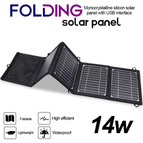 Solar Panel Charger 14 W with USB Port Waterproof Foldable Camping Travel