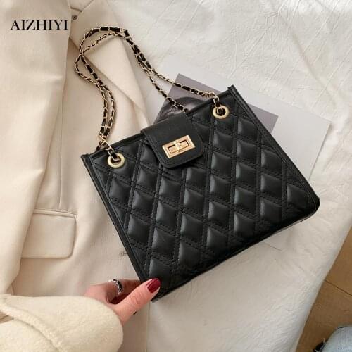 Fashion Lattice Pattern Shoulder Crossbody Tote Bag for Women Vintage Street Top-handle Chain Handbag