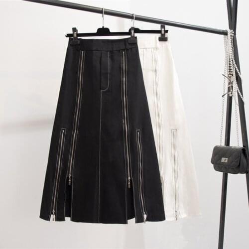 JSXDHK Streetwear Autumn Winter High Waist Skirt Designer Runway Women Zippers Black And White Long Skirt Fashion A Line Skirt
