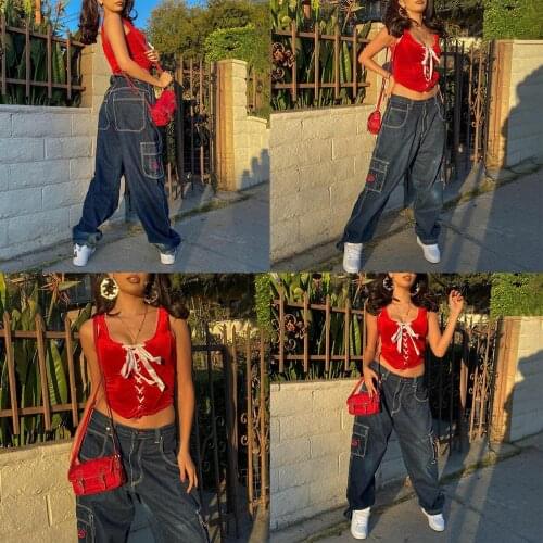 Women Sexy Red Tank Tops, Square Neck Ribbon Straps Lace Up Sleeve Shorts Crop Vest