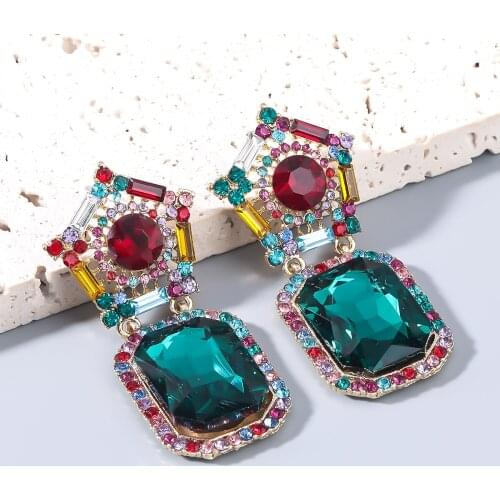 JIJIAWENHUA New Luxury Rhinestone Pendant Ladies Earrings Dinner Party Wedding Fashion Statement Jewelry Accessories