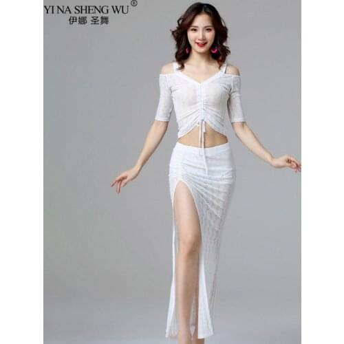 Belly Dance Practice Costumes Dance Beginner 2pcs Set Top+ Skirt Sexy High Split Women Bellydancing Training Wear Summer