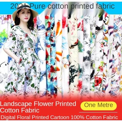 Floral Cotton Fabric Poplin By The Meter for Clothing Skirts Dress Sewing Plant Flower Cartoon Printed Summer Thin Textile Cloth