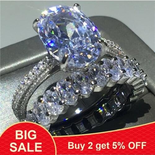 100% Soild 925 Sterling silver Luxury ring Bridal sets Oval AAAA cz Engagement Wedding Band Rings for women Bridal Jewelry