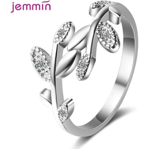 Temperament Catkins Leaf Opening Rings for Women 925 Sterling Silver Crystal CZ Adjustable Hand Jewelry Gift Wedding Accessories