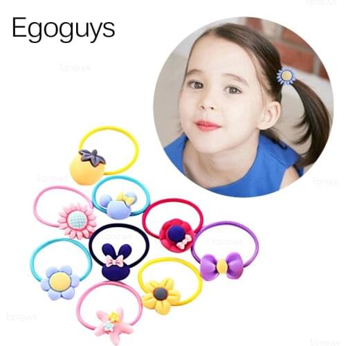 10PCS Children Cartoon Hair Ring Baby Hair Clips Bow Tie Headwear Girls Elastic Rope Kids Rubber Band Cute Fruit Flower Headband