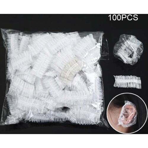 100 Pcs Transparent Earcap Hair Dye Disposable Shampoo Waterproof Plastic Earmuffs can CSV