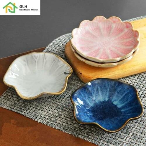 11CM Lotus Ceramic Plate Porcelain Kiln Glazed Flower Shape Sauce Dish Japan Style Pickle Dip Serving Dishes