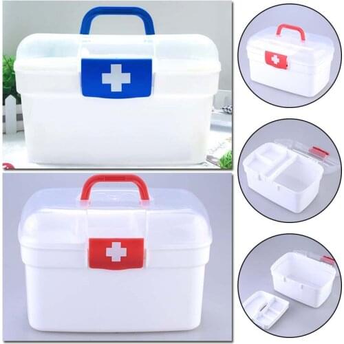 2 Layer Multifunctonal Storage Box First Aid Kit Organizer Portable Kits Plastic Drug With Handle for Household Medical Kit