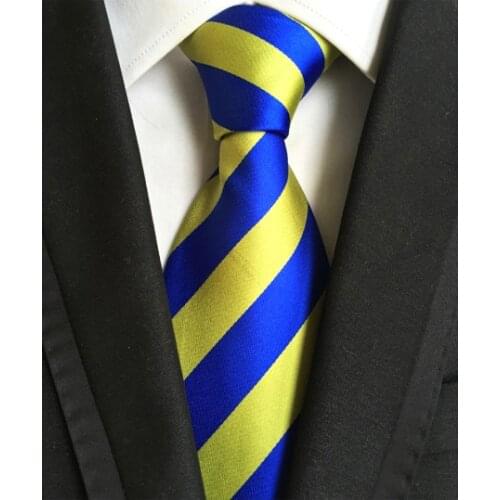 8cm Men High Quality Woven Tie Classic Formal Necktie Yellow with Blue Diagonal Stripes