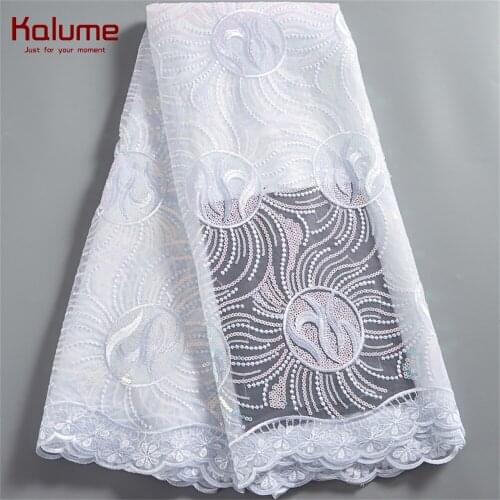 Kalume African Tulle Lace Fabric With Sequins 2021 Nigerian Tulle Lace Fabric High Quality Tissue Lace For Diy Dress F2515