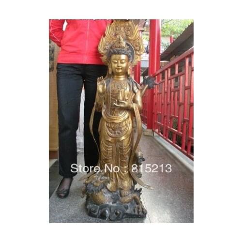 Bi00100 Huge Tibet Buddhism bronze gild Dragon Goddess of Mercy kwan-Yin Buddha statue