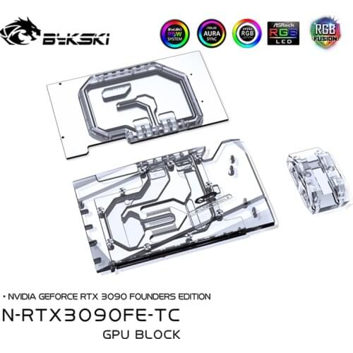 Bykski N-RTX3090FE-TC GPU Water Cooling Block with Waterway Copper Backplate Cooler for NVIDIA Geforce RTX 3090 Founders Edition