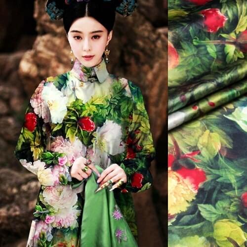 CNUM SP103 Pure Silk/ The Hibiscus Flower in Spring /Digital Print/ Silk Fabric Elastic/ width 1.29yd Thickness 19mm