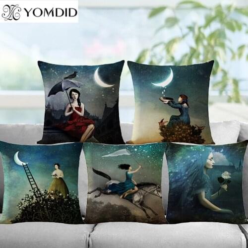 Moon Light Series Decorative Cushion Cover Cotton Linen Pillowcase Square Pillows Cover Pillow Case Home Office Car Sofa Decor