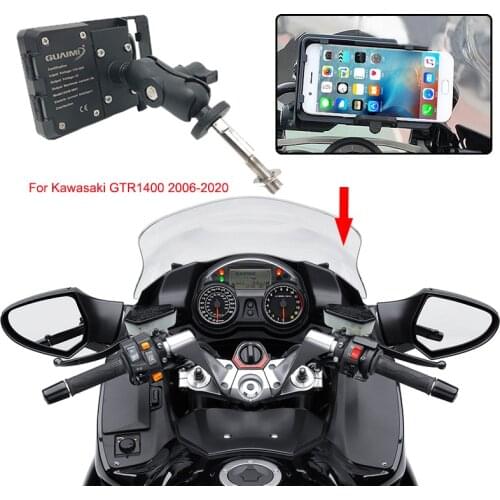 For Kawasaki GTR1400 GTR 1400 2006-2020 Motorcycle USB Charger Mobile Phone Holder 4.0 to 6.3 inches GPS Navigation Bracket