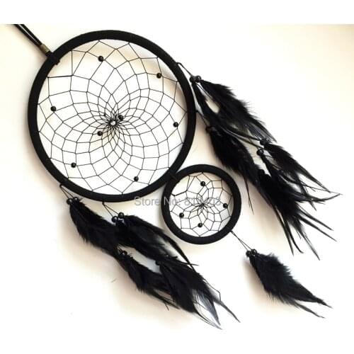 18cm+9cm Big Double Rings Handmade Pure Black Good Luck Dream Catcher Home Decoration Wall Hanging Free Shipping New Year Gift