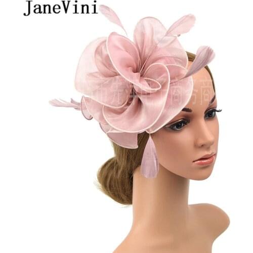 JaneVini Elegant Ladies Wedding Hat Fascinators Feathers Women Cocktail Party Bridal Hats Hairband accesorios boda decoracion