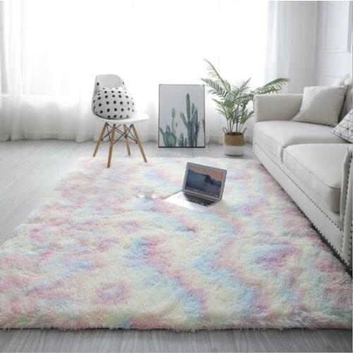 Rainbow Gradient Color Living Room Rug Washable Blanket Long Hair Tie Dyeing Carpet Bay Window Bedside Mat Soft Shaggy Area Rugs
