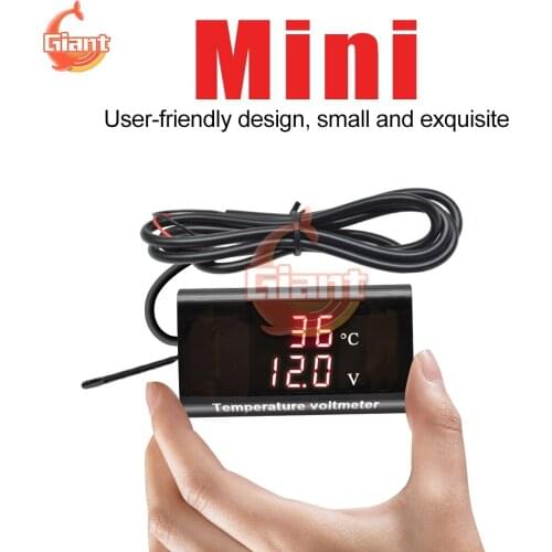 IPX6 Waterproof 0.28 Inch Voltage Temperature Meter Monitor Motorcycle Car Dual Digital LED Display Volt Temp Panel Meter